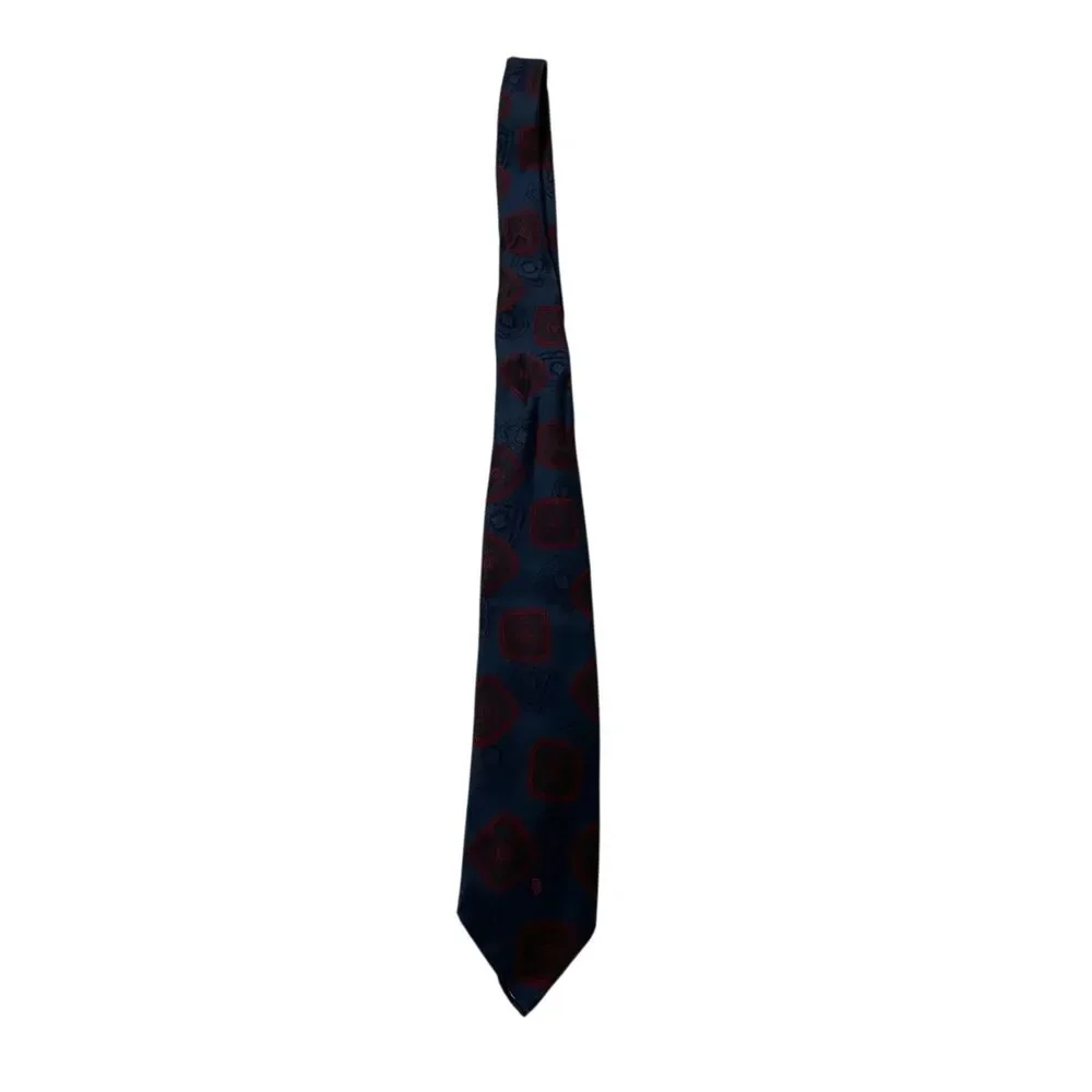 Christian Dior Monsieur Mens Silk Tie Red Blue Geometric Pattern Vintage Necktie